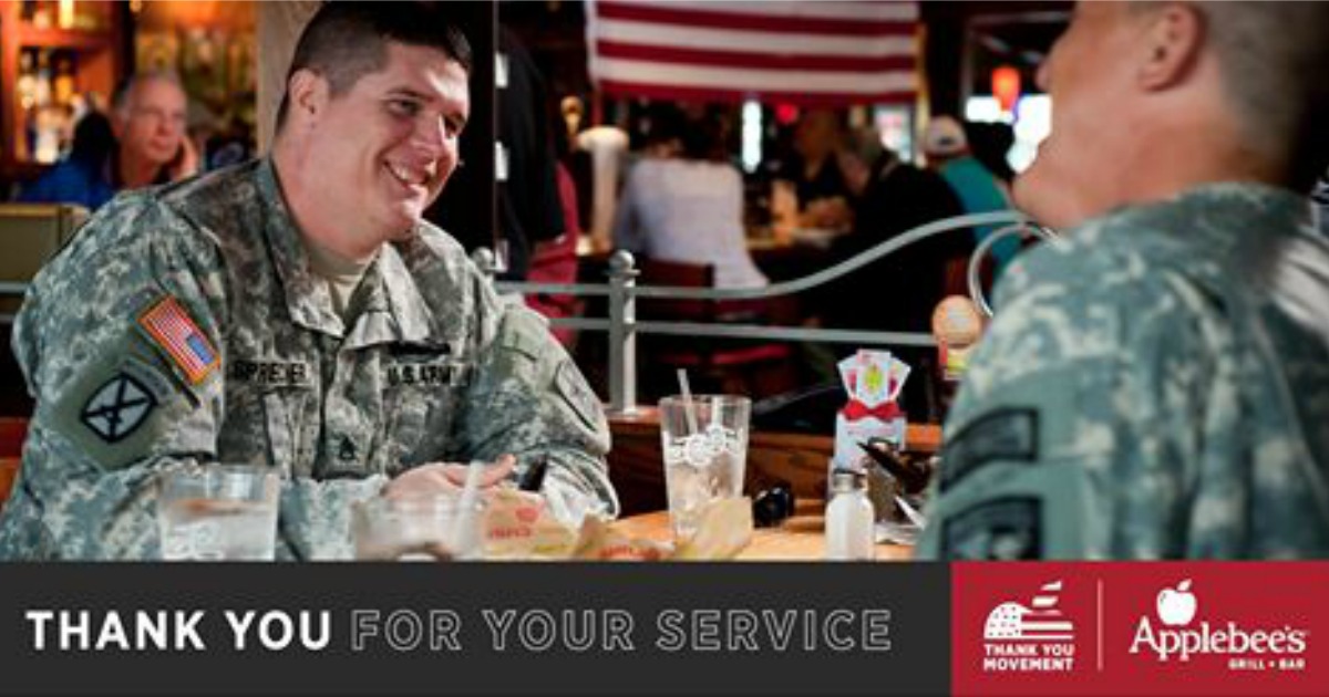 FREE Entree for Veterans & Active Duty Military Applebee's on 11/11