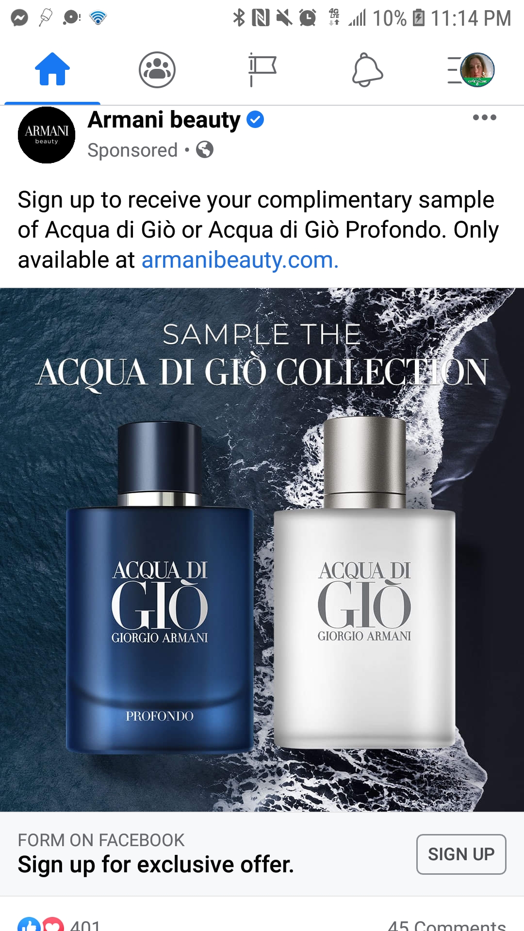 FREE Acqui di Gio or Acqui di Gio Profondo! (select Facebook accounts ...
