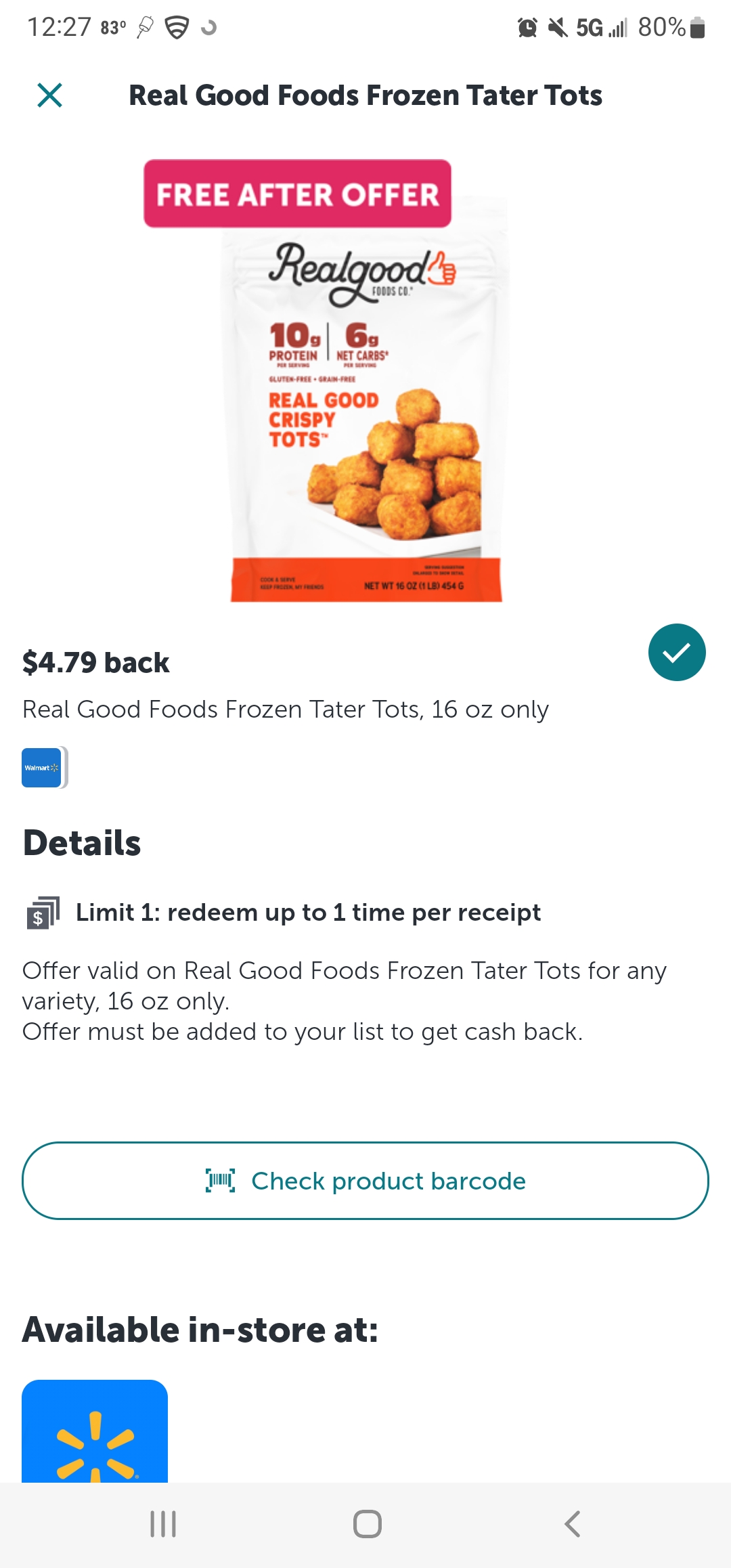 FREE Real Good Foods Frozen Tater Tots @ Walmart After Ibotta Rebate ...