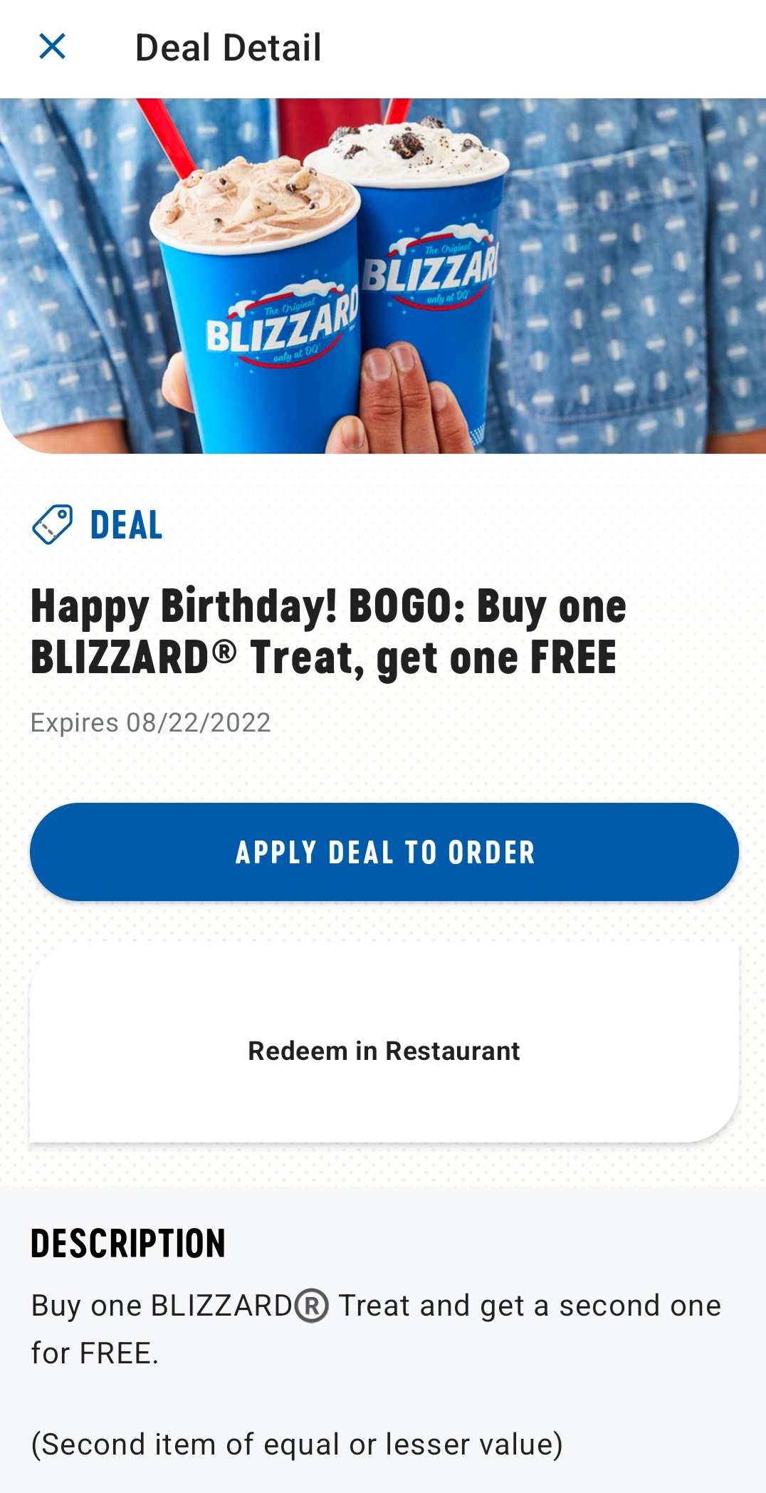 BOGO FREE Blizzards Dairy Queen For Your Birthday! (app required