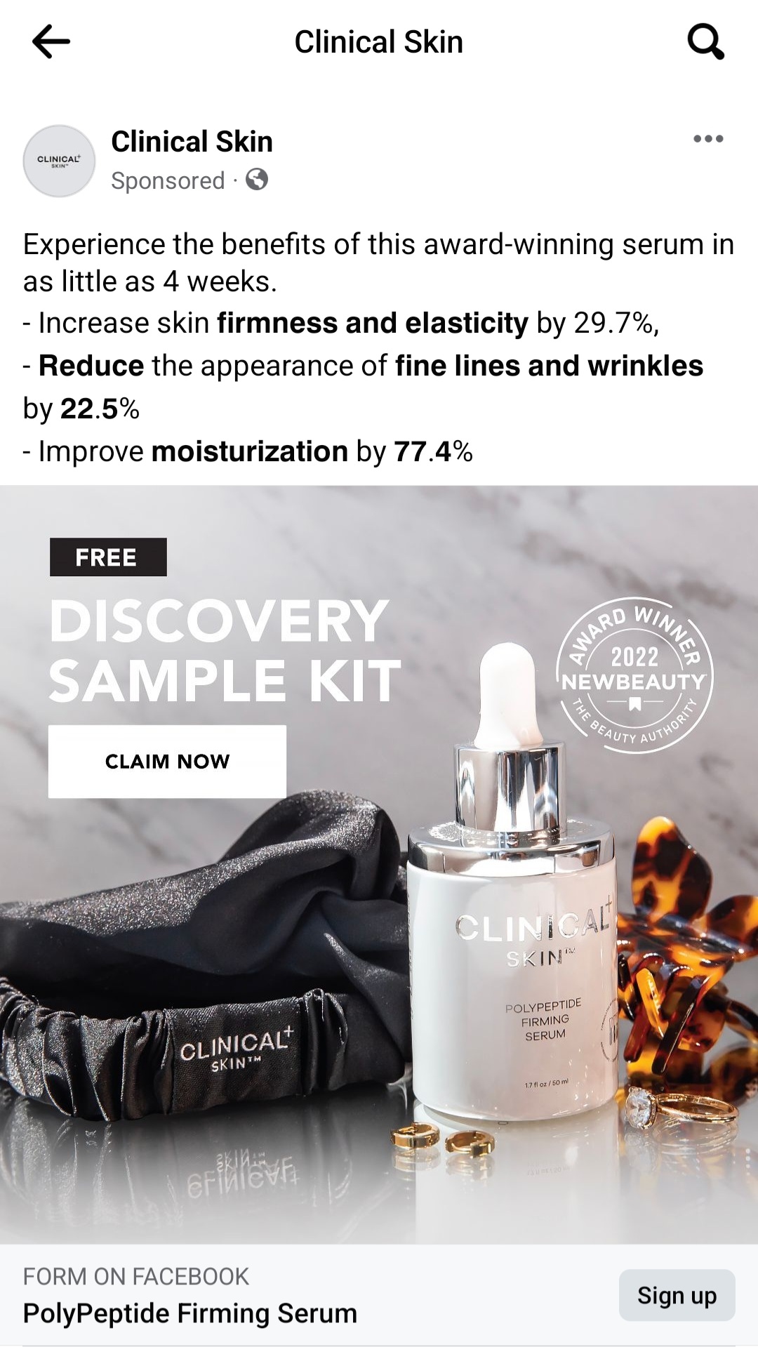 FREE Clinical Skin Discovery Sample Kit! (select Facebook accounts ...