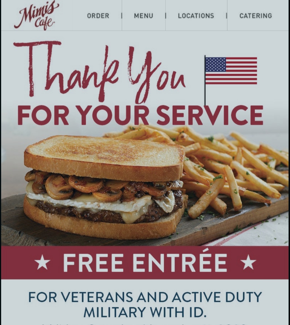 FREE Entree For Veterans & Active Duty Military Mimi's Cafe! MWFreebies