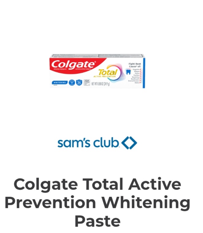 Colgate Freebies FREE Colgate Total Active Prevention Whitening Paste @ Sam's Club ...